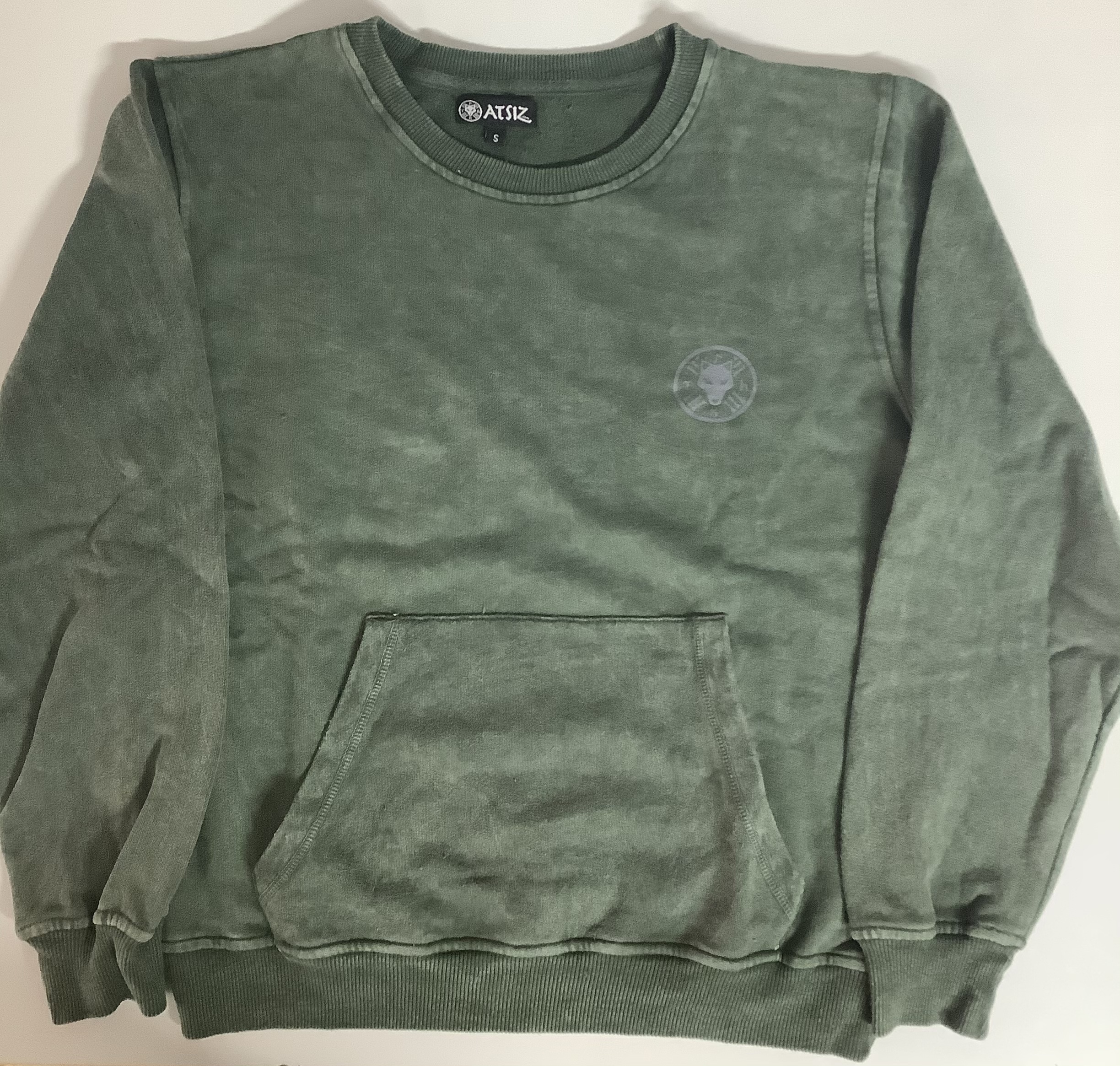 Klasik Yıkamalı Cepli Sweatshirt (Yeşil)