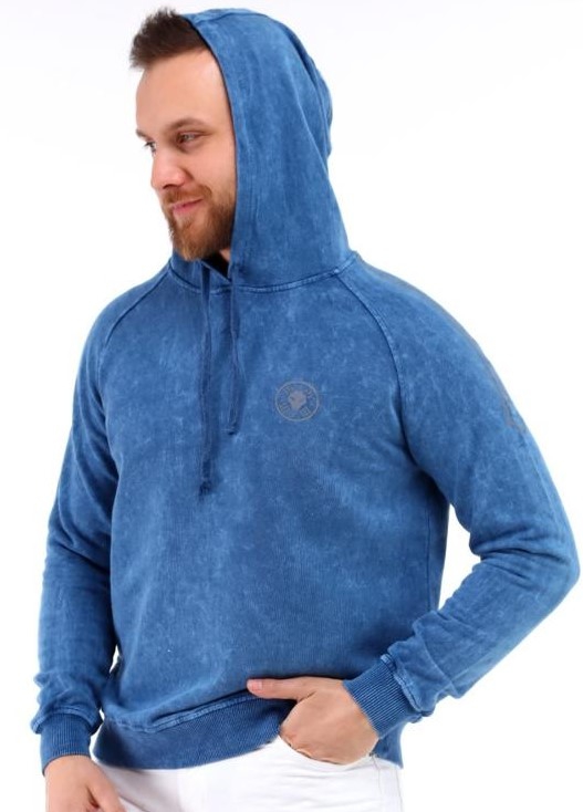 Kapşonlu Yıkamalı Sweatshirt (Mavi)